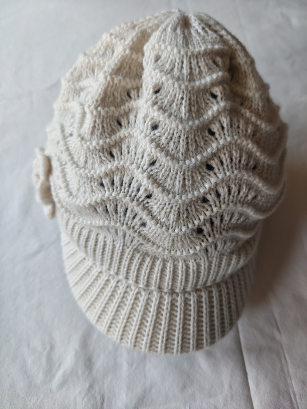 K Accessories Knit Visor Beanie in Cream - Women's Winter Hat